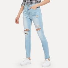 Shein Knee Rips Bleach Wash Skinny Jeans