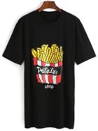 Shein Black Crew Neck French Fries Print T-shirt