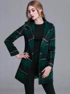 Shein Dark Green Plaid Notch Lapel Double Button Coat