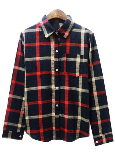Shein Colour Lapel Plaid Pocket Plus Blouse