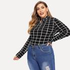 Shein Plus O-zip Front Grid Fitted Tee