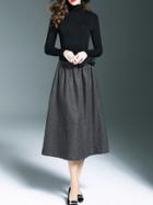 Shein Black Knit Tie-waist Top With Skirt
