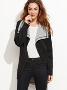 Shein Black Drape Collar Curved Hem Double Sided Coat