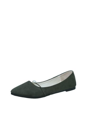 Shein Faux Pearl Detail Point Toe Suede Flats