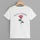 Shein Letter And Rose Print Back Tee