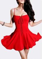 Rosewe Fine Quality Red Cotton Strappy Lace Up Club Dress