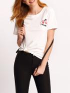Shein White Crew Neck Roller Skates Embroidered T-shirt