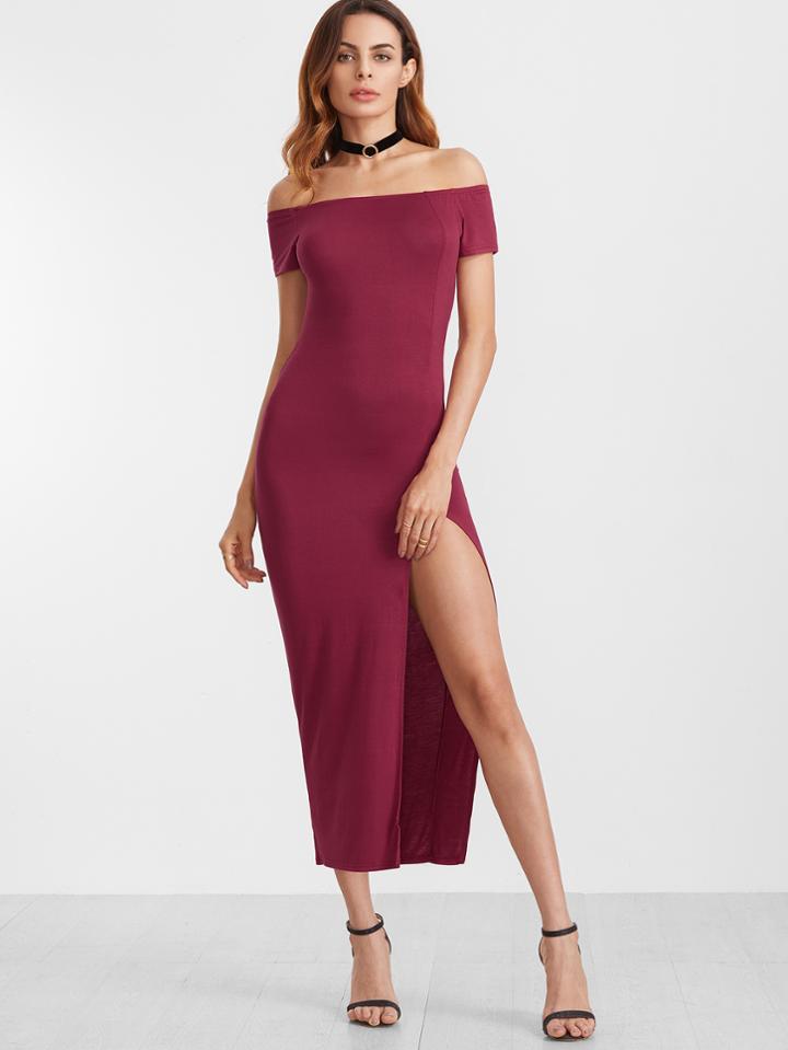 Shein Off The Shoulder Cut Out Back Split Thigh Dress