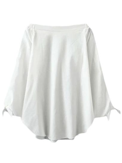 Shein White Boat Neck Self-tie Bow Cuff Blouse