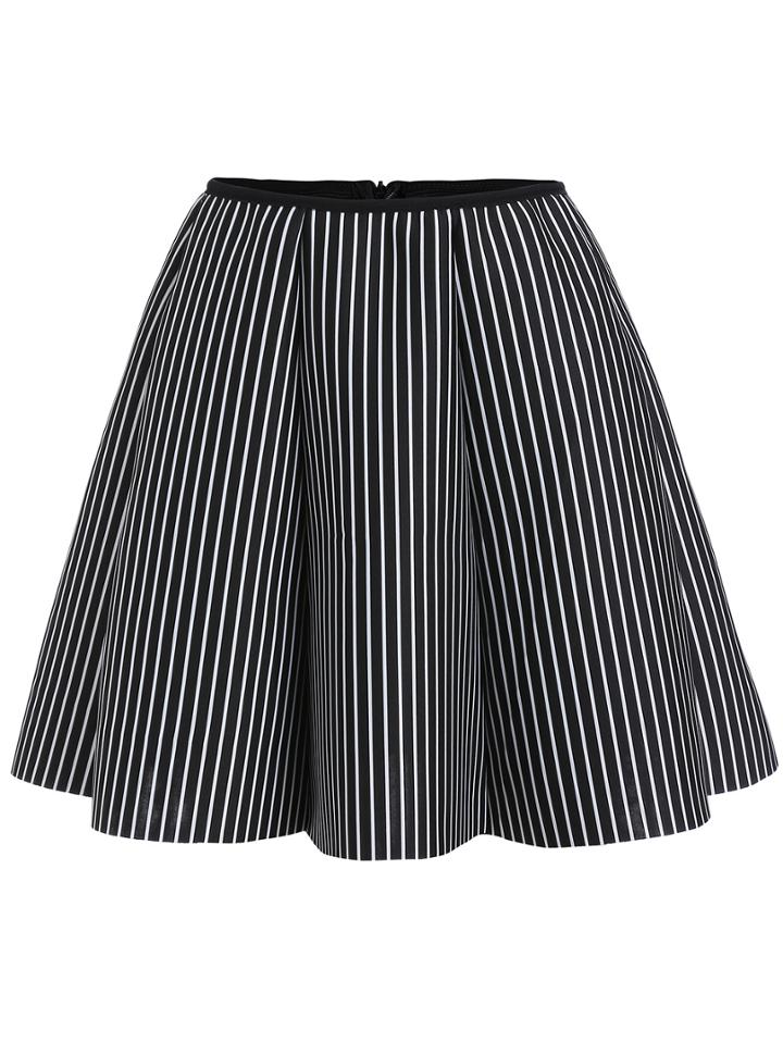 Shein Black Vertical Striped Flare Skirt