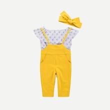 Shein Toddler Girls Ruffle Trim Top And Overalls Set With Headband