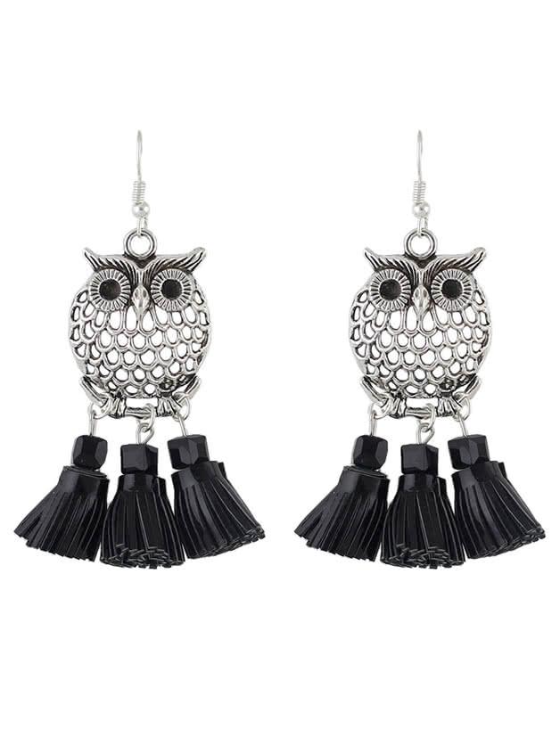 Shein New Design Owl Shape Leather Tassel Big Earrings