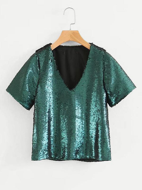 Shein V Neckline Sequin Tee