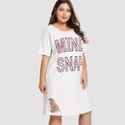 Shein Plus Letter Print Ripped Tee Dress