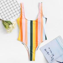 Shein Striped Low Back Swimsuit