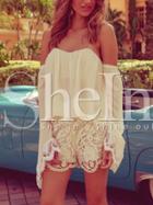 Shein Beige Spaghettic Strap Bell Sleeve Crochet Lace Blouse