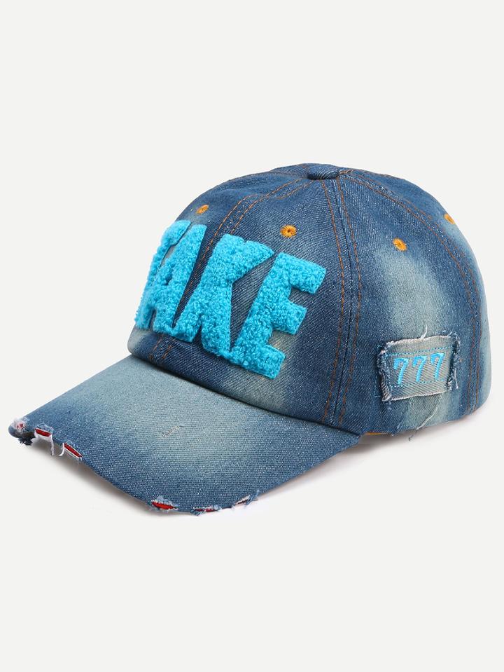 Shein Embroidered Letters Denim Baseball Cap