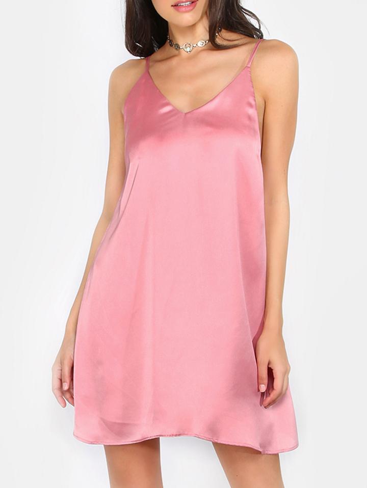 Shein Pink Spaghetti Strap V Neck Backless Dress