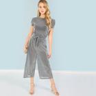 Shein Glitter Top And Knot Front Wide Leg Pants Set