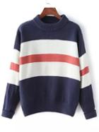 Shein Navy Mock Neck Striped Loose Sweater