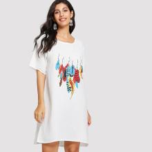 Shein Feather Print Tee Dress