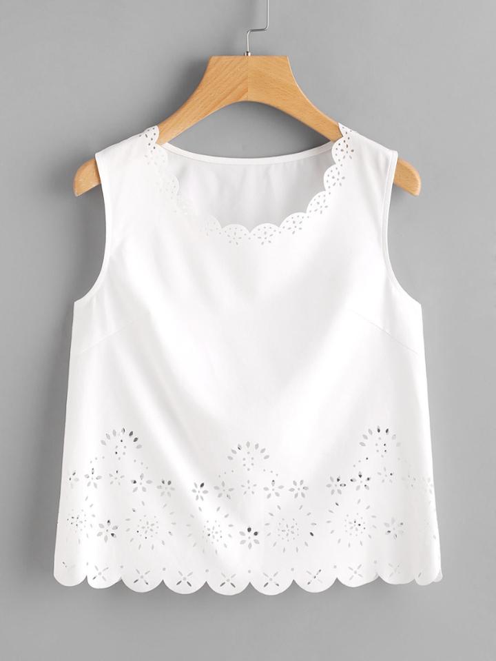 Shein Scalloped Laser Cut Shell Top