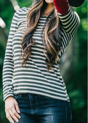 Rosewe Round Neck Stripe Print T Shirt