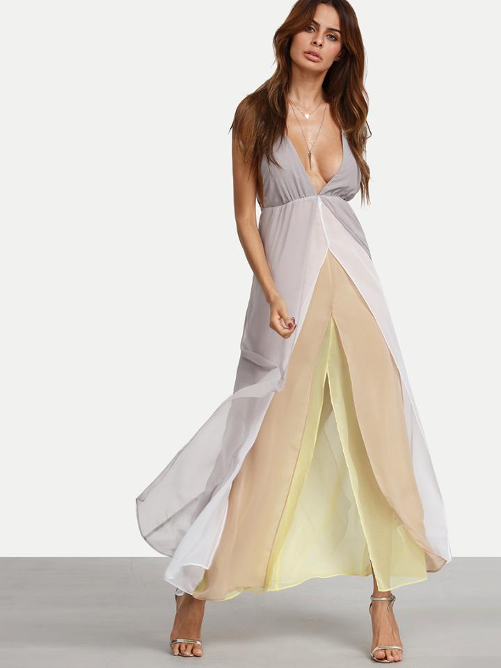 Shein Multilayered V Neck Crisscross Split Dress