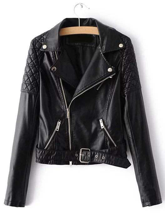 Shein Oblique Zipper Pu Moto Jacket With Buckle