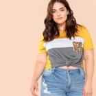 Shein Plus Cut And Sew Leopard Pocket Patched Top