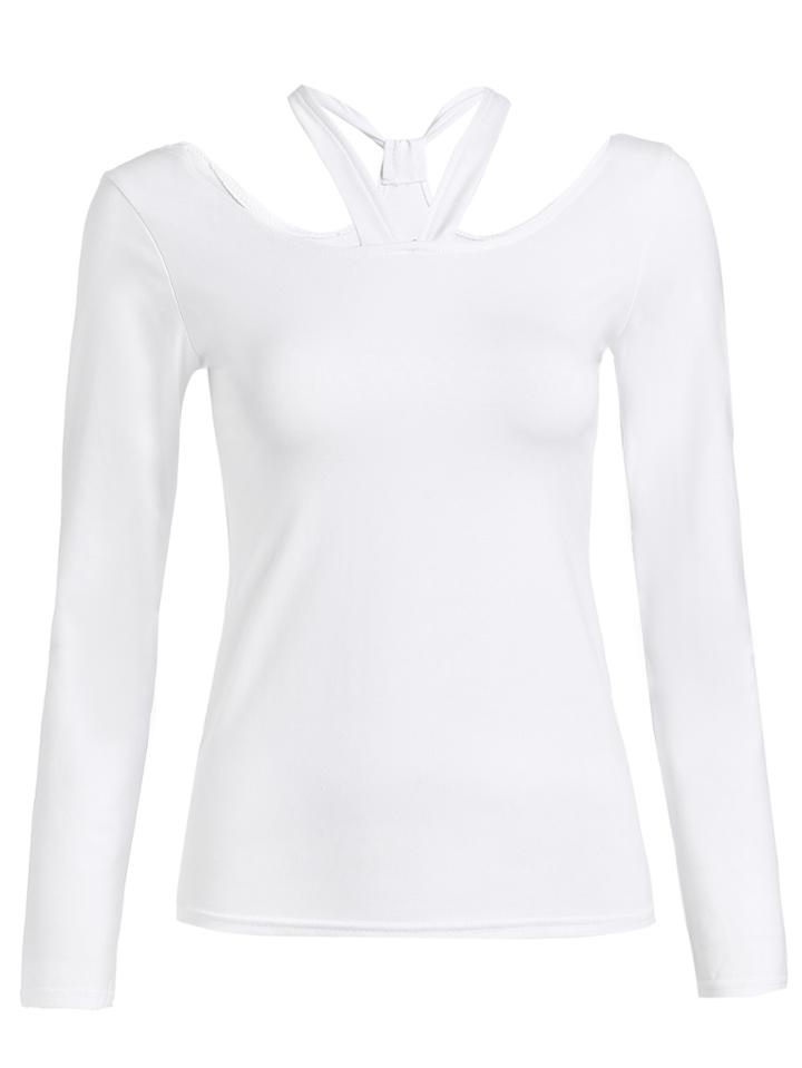Shein White Cut Out Long Sleeve T-shirt