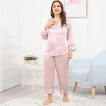 Shein Plus Hollow Out Button Up Satin Pajama Set