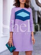 Shein Purple Round Neck Color Block Dress