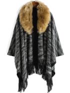 Shein Black Lapel High Low Fringe Poncho