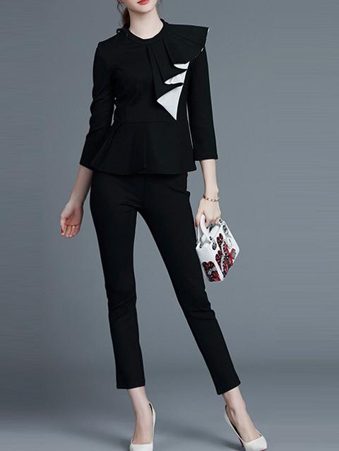 Shein Black Ruffle Peplum Top With Pants