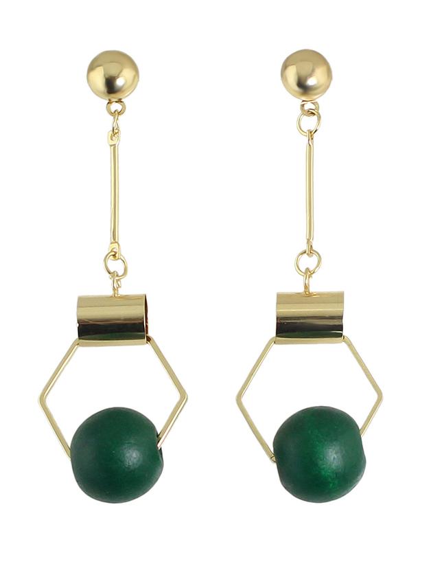 Shein Green Beads Gold Hanging Earrings