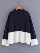 Shein Foldover Cuff Two Tone Sweater