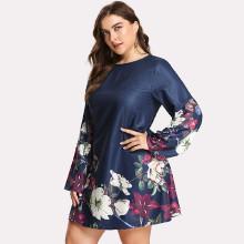 Shein Plus Flower Print Trapeze Dress
