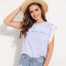 Shein Keyhole Back Frill Trim Sleeve Top