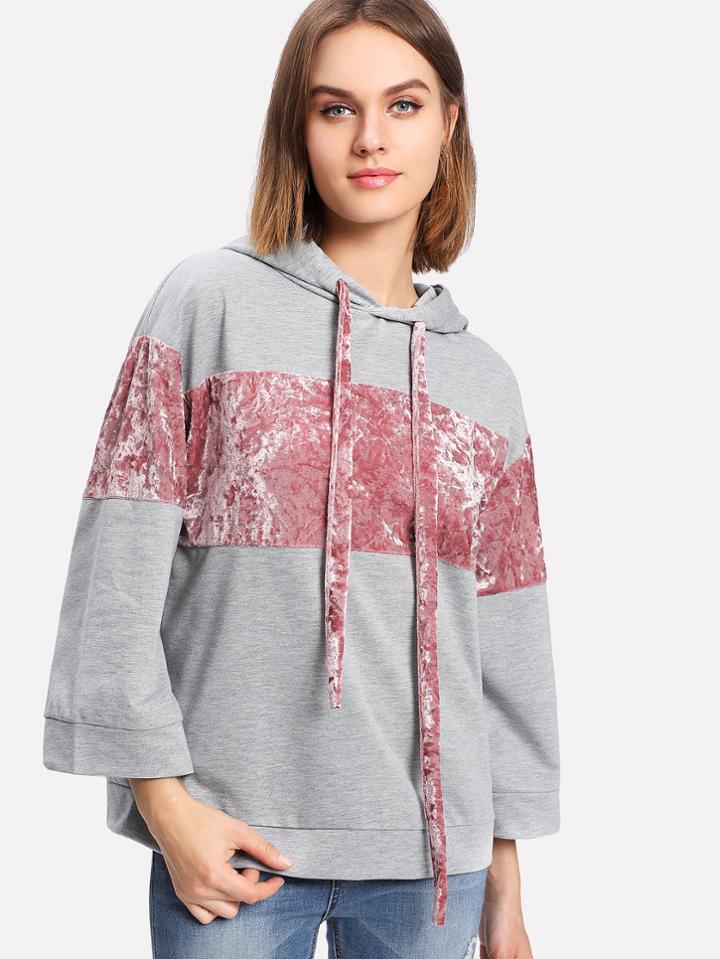 Shein Contrast Crushed Velvet Marled Hoodie