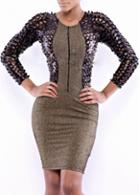 Rosewe Chic Round Neck Color Block Long Sleeve Bodycon Dress