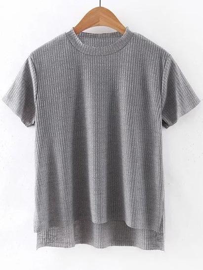 Shein Grey Dipped Hem Short Sleeve Rib T-shirt