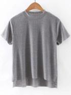 Shein Grey Dipped Hem Short Sleeve Rib T-shirt