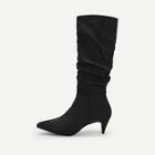 Shein Plain Pointed Toe Ruched Boots