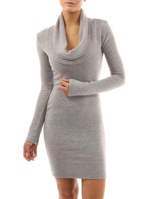 Shein Grey Draped Neck Slim Cowlneck Bodycon Dress
