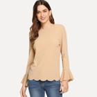 Shein Scallop Trim Bell Sleeve Solid Top
