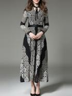 Shein Grey Black Tie Neck Lace Maxi Dress