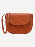 Shein Faux Leather Interlaced Trim Saddle Bag - Brown
