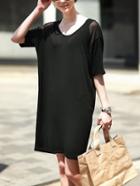 Shein Black Round Neck Sheer Mesh Loose Dress