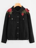 Shein 3d Rose Applique Denim Jacket